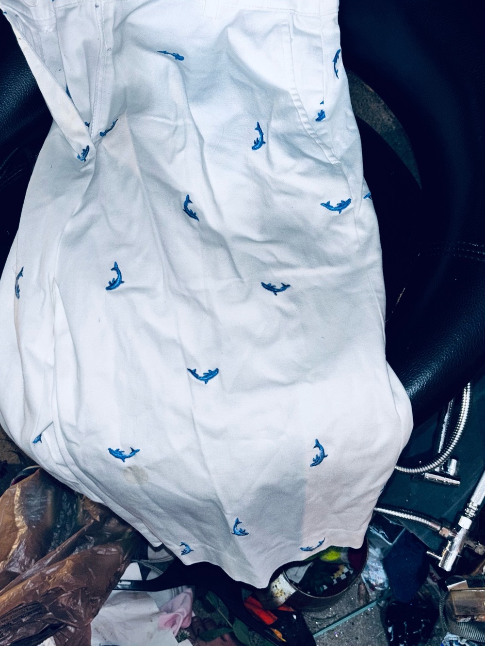 Briggs New York White Swim Trunks with Blue Shark Embroidery